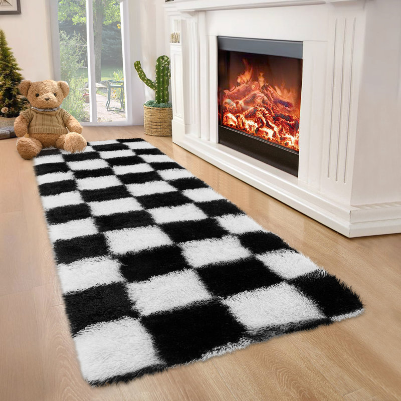 Soft Fluffy Large Rugs for Living Room Shaggy Area Rug Non Slip Modern Checkered Luxury Shag Plush Carpet for Kids Room Bedroom Dorm Home Decor