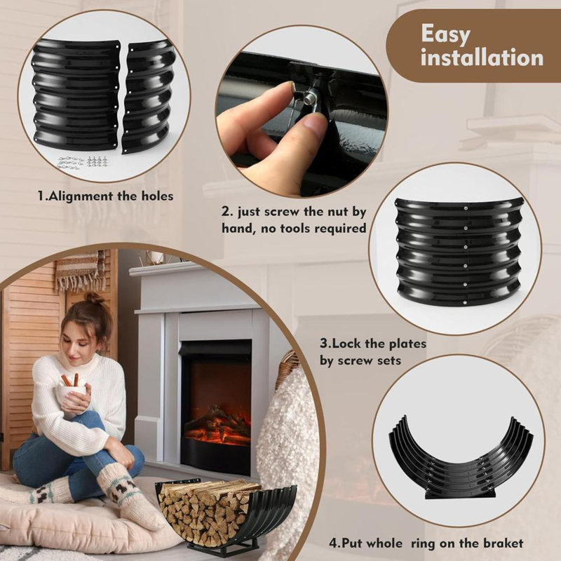 Support à bois de chauffage durable en métal noir demi-cercle