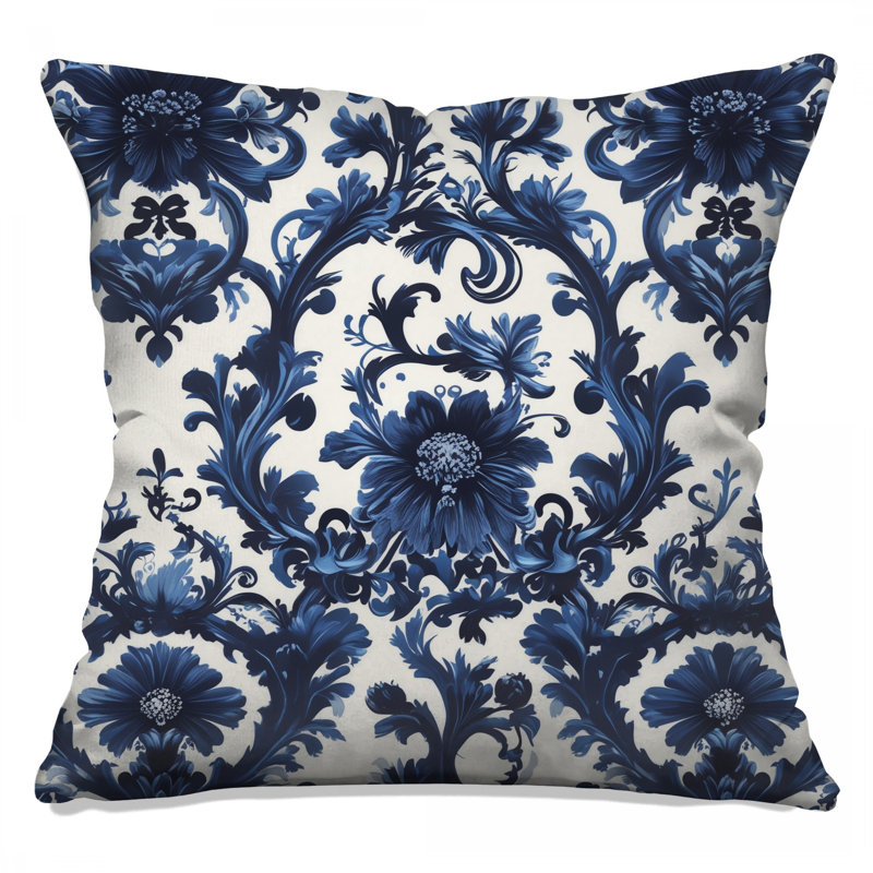 Blue Floral Damask Double Sided Throw Pillows, 14 x 14 inches
