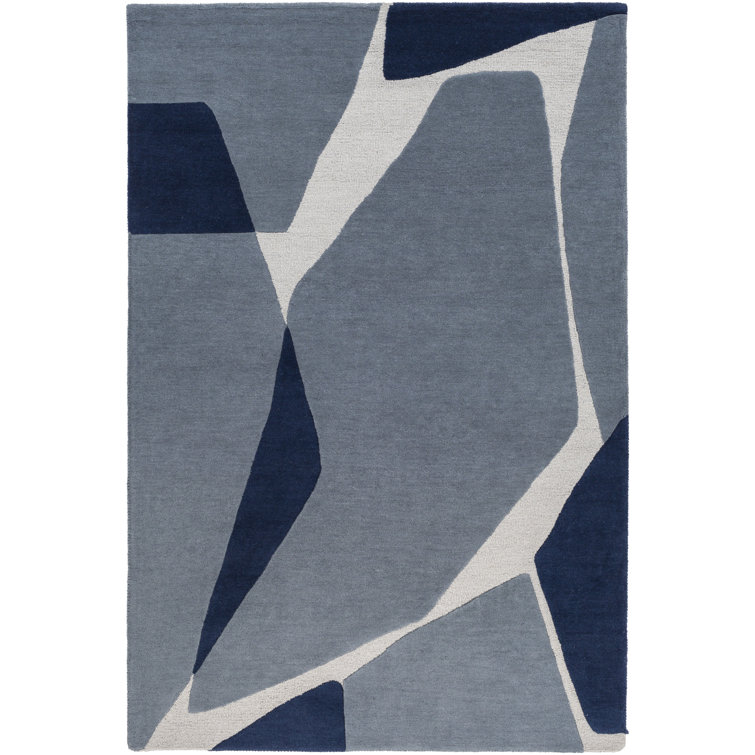 Tapis bleu clair / bleu marine / ardoise en laine touffeté à la main Abstract