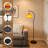 Modern Arc Floor Lamp With Orange Glass Globe Shade, Black Iron Standing Lamp