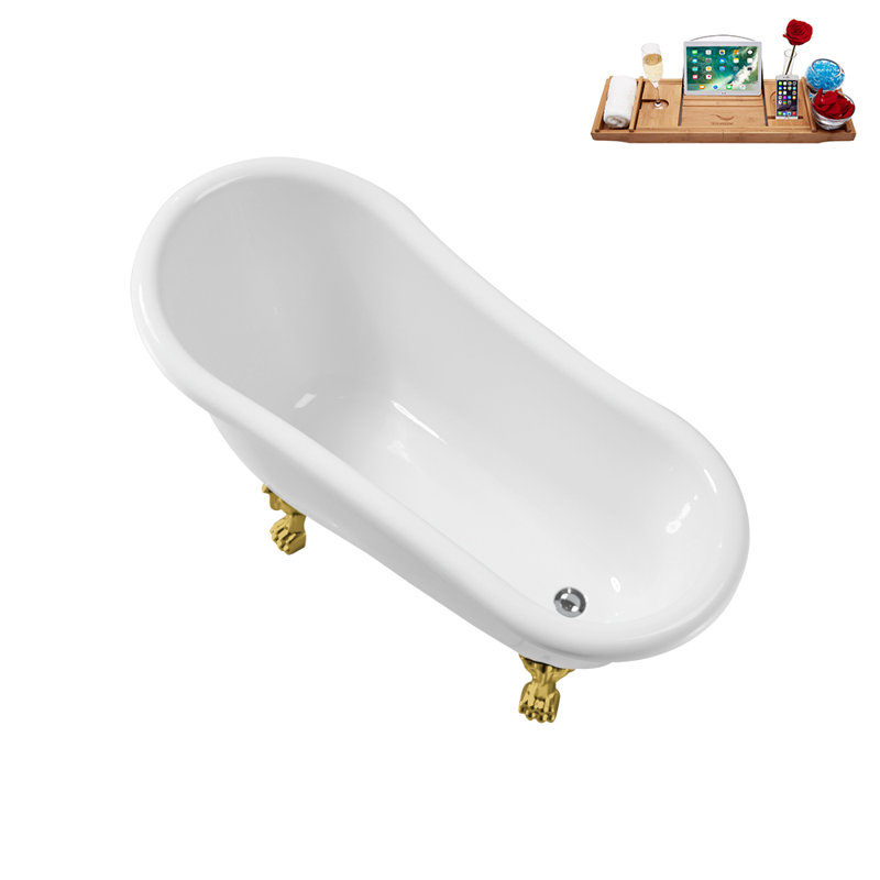 53.1'' x 25.6'' Freestanding Soaking Acrylic Bathtub, Polished Gold, Polished Chrome