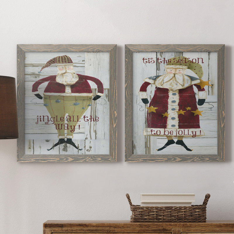 Jingle Santa - ensemble de 2 reproductions, H 24 po x l 36 po x P 1,5 po, Toile avec cadre gris, Pas de tapis