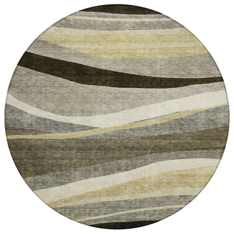Athena Taupe Washable Indoor-Outdoor Rug - , 8' x 8'