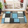 Tapis bleu délavé à motif géométrique lavable