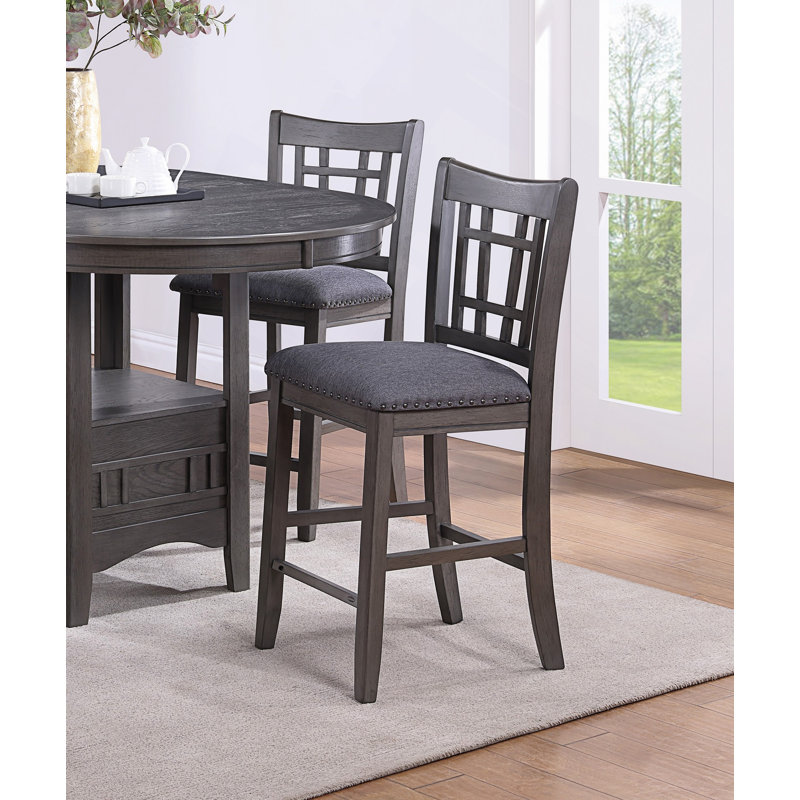 Ensemble de chaises hautes de 2 pièces pour salle à manger en bois massif gris à hauteur de comptoir rembourrée, Gris, Gris