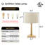 Lampe de table dimmable de style Mid-Century de 41,4 cm (16,3 po) avec abat-jour tambour en lin beige, base en bois d'hévéa naturel et douille E26, certifiée cULus pour les tables de chevet, les tables d'appoint de salon ou les bureaux à domicile.-736027160