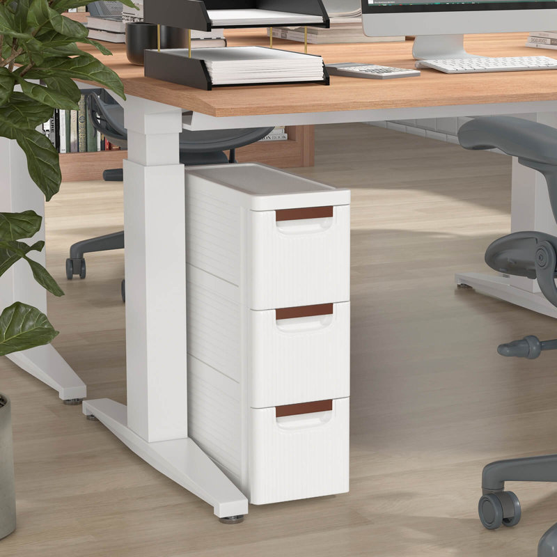Inbox Zero 2 Pcs 3-drawer Narrow Rolling Storage Cabinet With Pull Handles Built-in Wheels