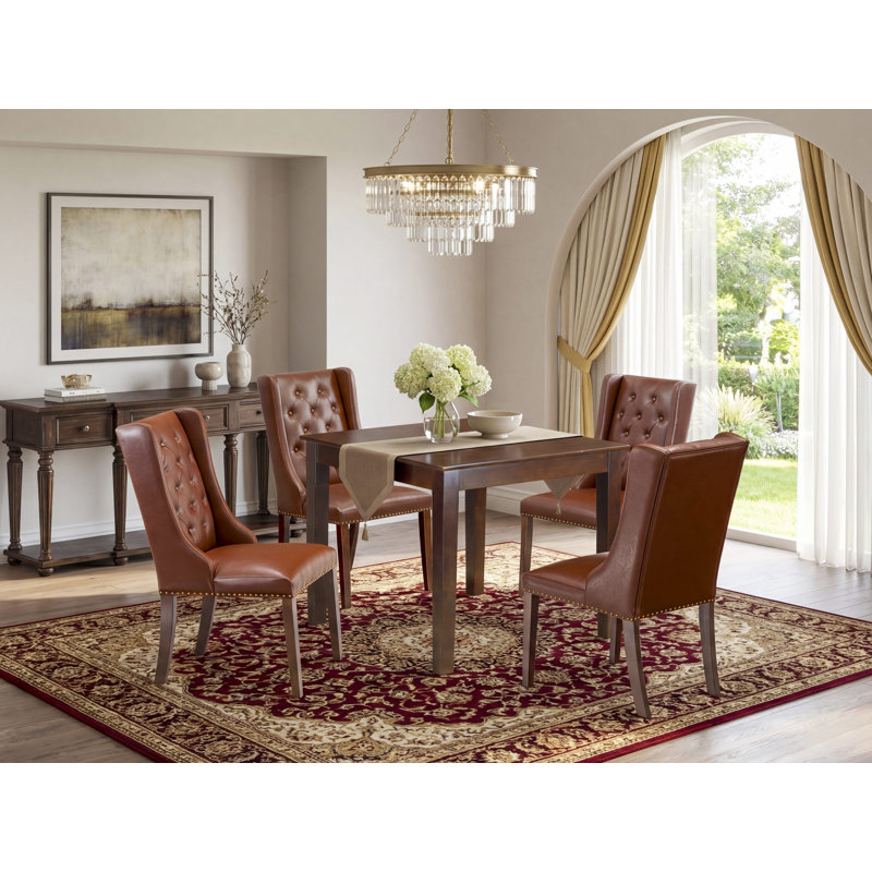 Gazaway Solid Wood Solid Wood Top Four Leg Dining Set, Mahogany, 5 Pieces, Brown