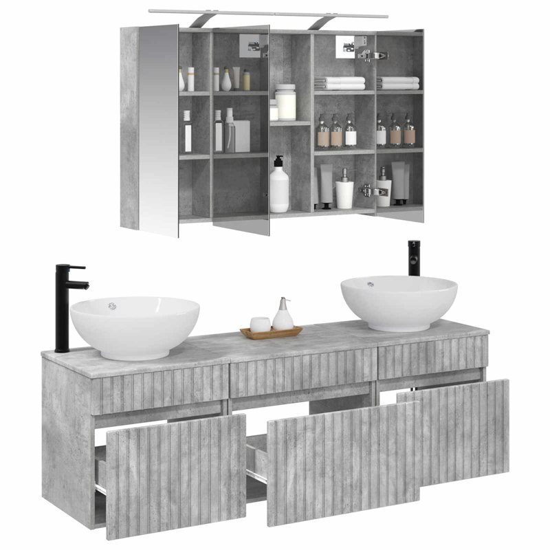 Vanity & Mirror Set, Grey
