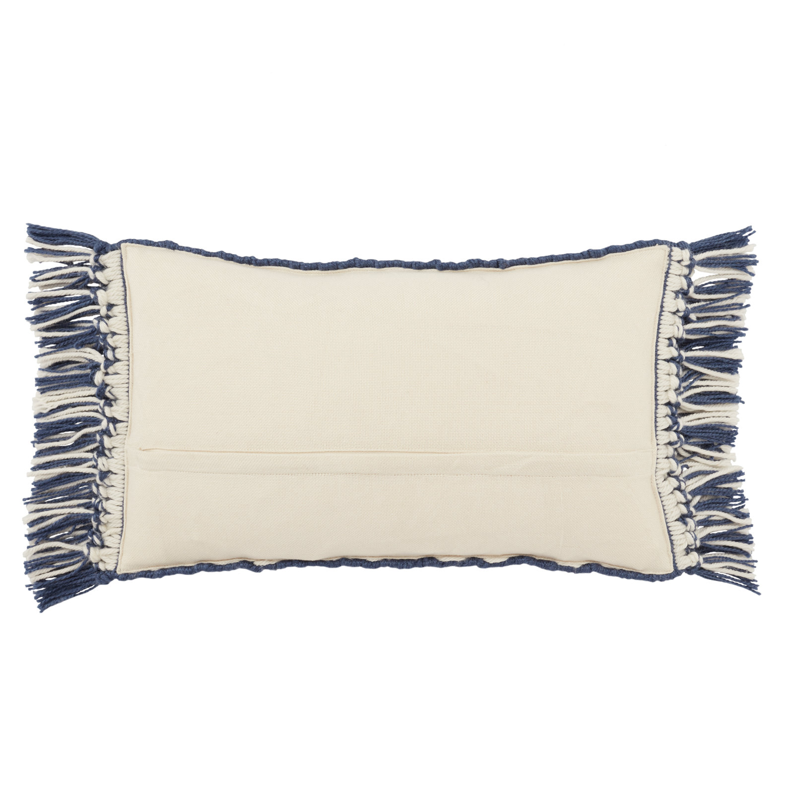 Senda Fringed Indoor/Outdoor Lumbar Throw Pillow, Dark Blue/Ivory, Pillow Cover Only - No Insert