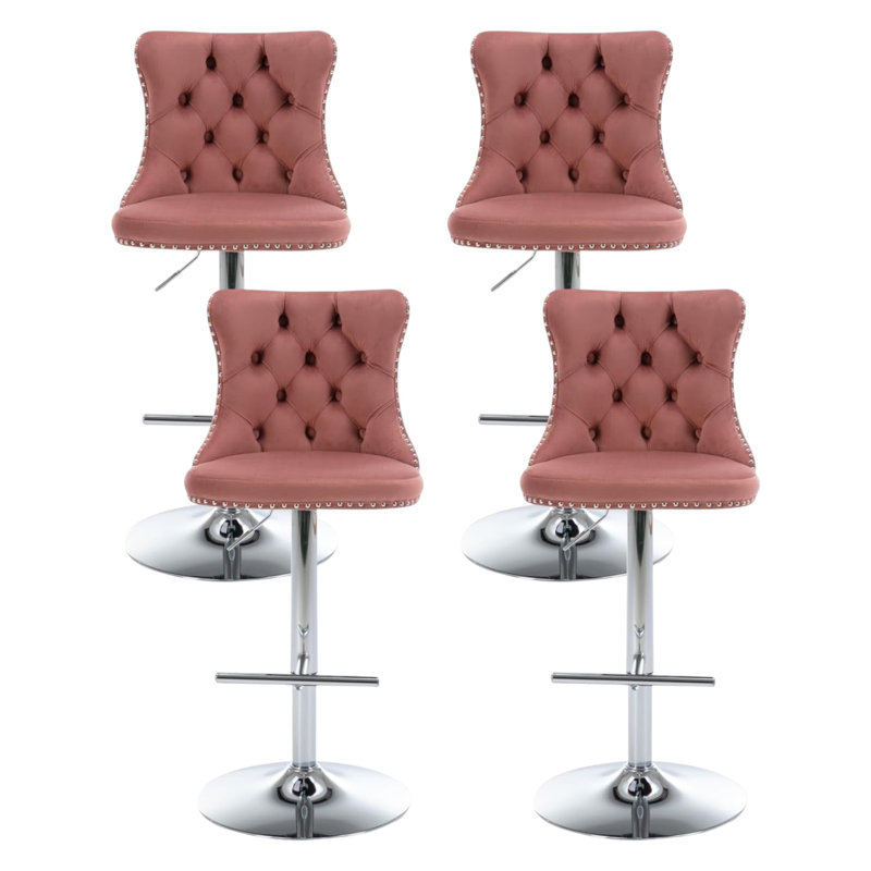 Tabouret de bar pivotant à hauteur réglable Zager, Argent, Rose, 4