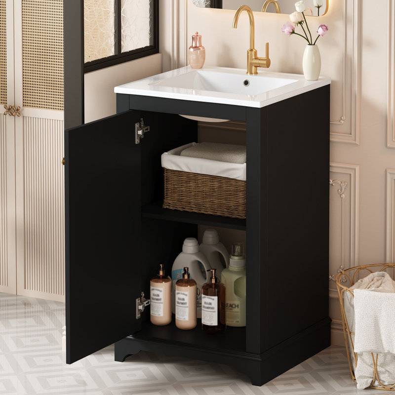 Meuble-lavabo l 20 po avec lavabo en céramique, Noir
