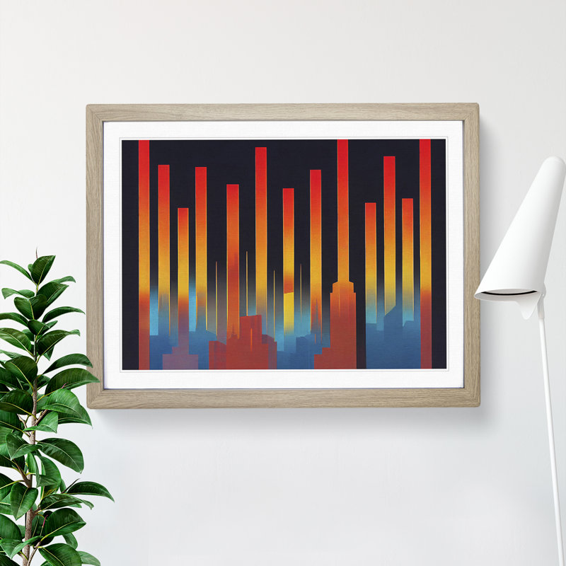 Joyous Abstract City Skyline - Framed Print, 46cm H x 64cm W x 2cm D, Oak
