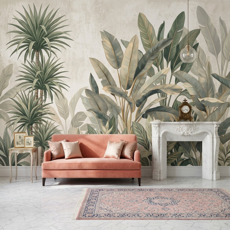 Papier peint à motif de feuilles de bananier tropical, 160 po x 108 po, Peler et coller