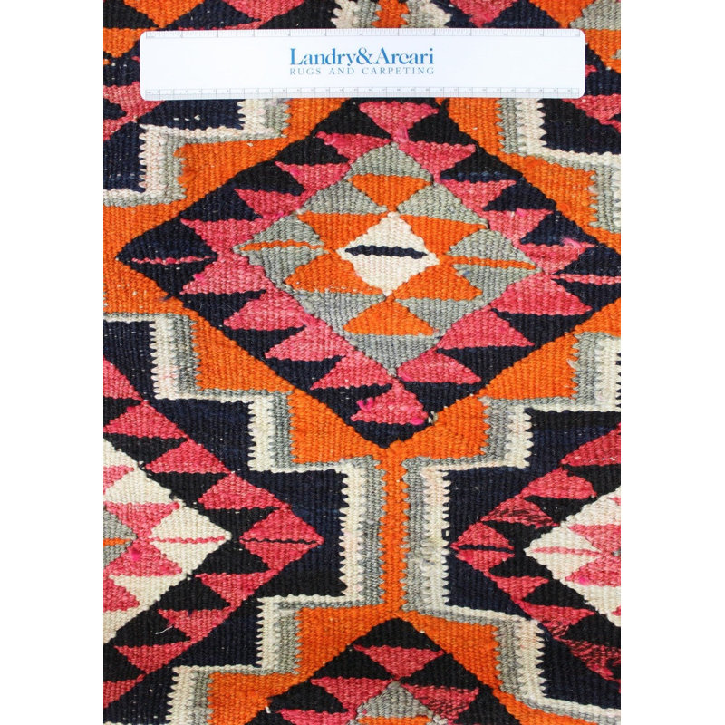 Tapis unique orange, bleu marine et noir 3 pi 2 po x 10 pi 11 po Herki