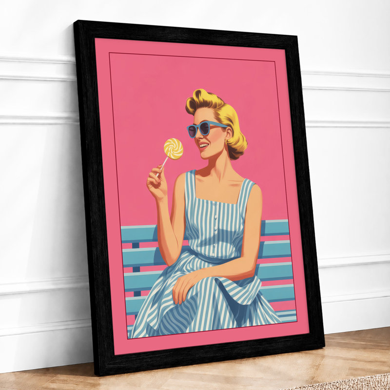 Woman with Lollipop Retro - Framed Print, A1 - 84.1 x 59.4 cm, Black