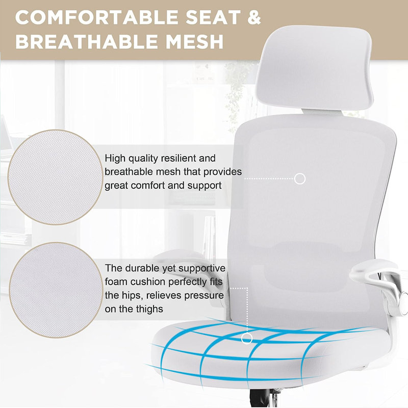 Inbox Zero Lashey Task Chair, Ivory White