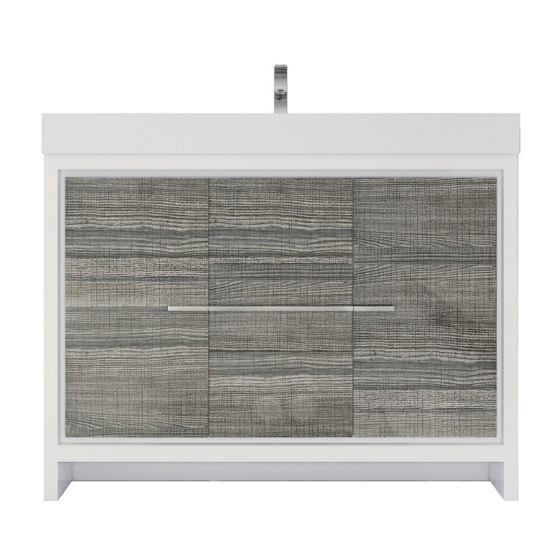 Ensemble de meuble-lavabo simple 48 po Tusculum, Gris cendre très lustré, Chrome