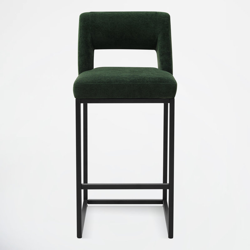 26" Upholstered Counter Barstool With Low Back And Metal Frame Modern Kitchen Island Seating, 4, Green Seat / Black Frame