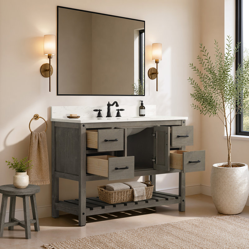 Ensemble de meuble-lavabo simple 42 po Radstock, Blanc de Carrare, Gris antique