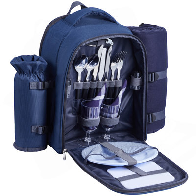 Sac à dos de plage pique-nique pour 2 personnes avec compartiment glacière bleu marine