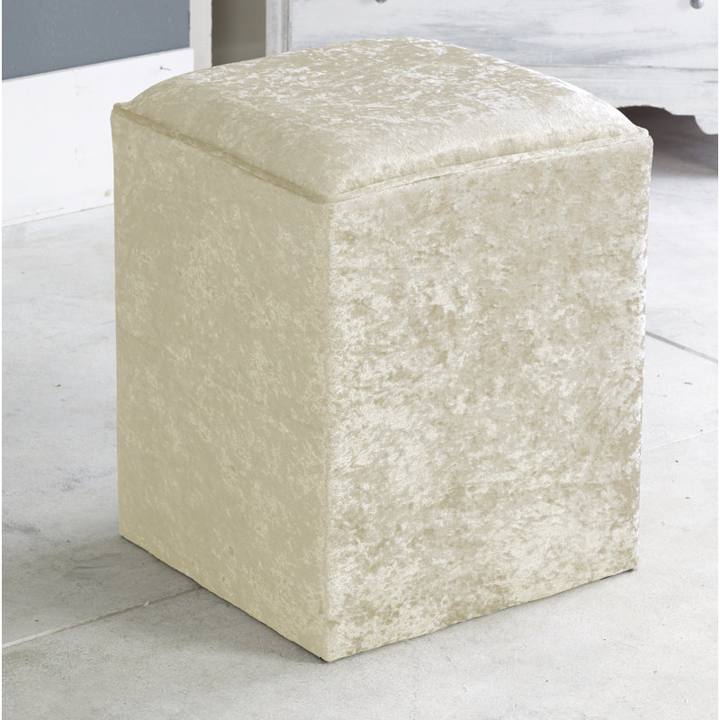 Henriquez 40cm Wide Velvet Square Solid Colour Pouffe Ottoman, Cream