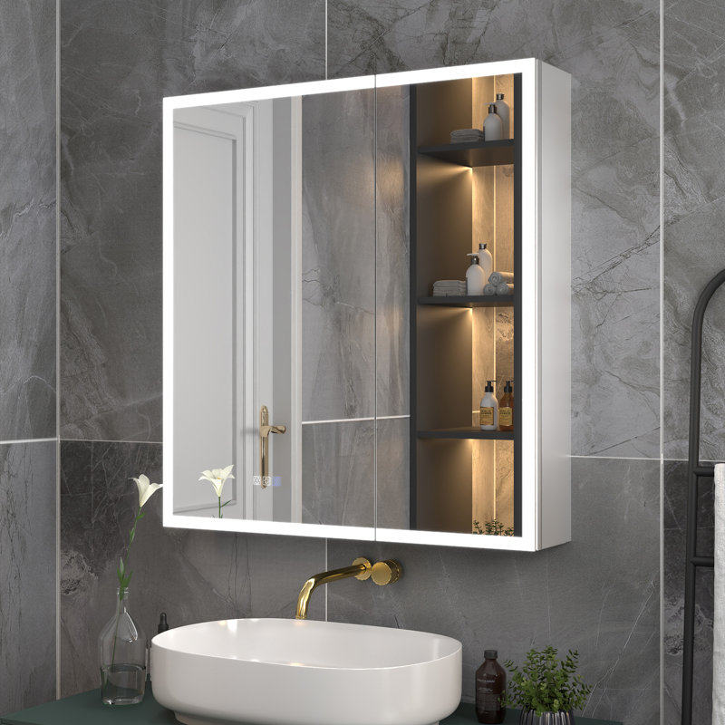 Hendra 30'' W 32'' H Frameless Medicine Cabinet with Mirror and 3 Adjustable Shelves
