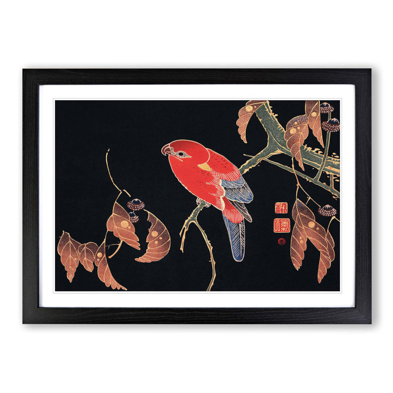 Red Parrot by Ito Jakuchu - Picture Frame Painting Print, 62cm H x 87cm W x 2cm D, Black Framed