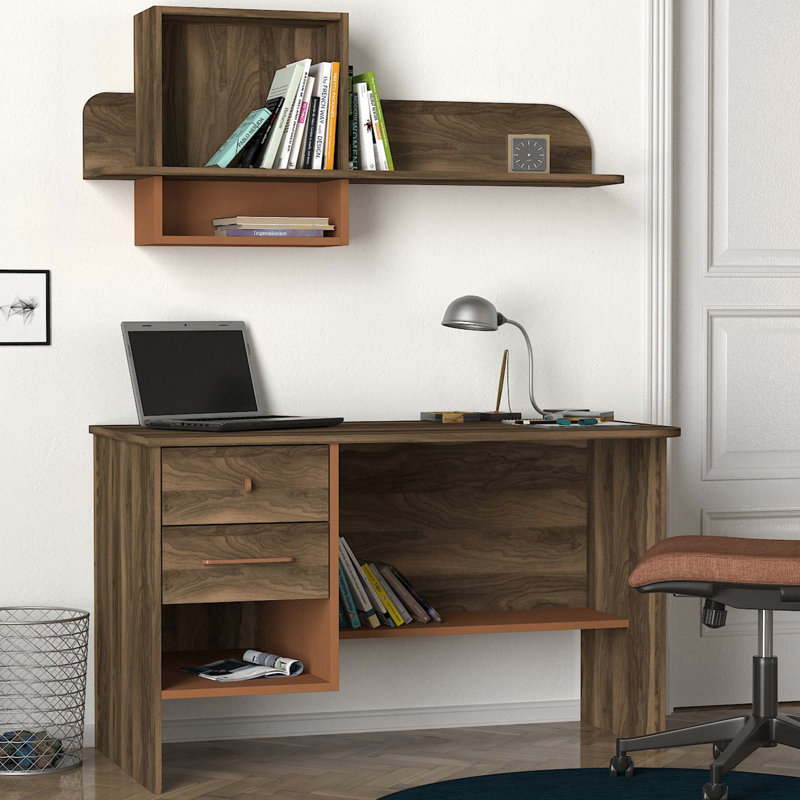 Bureau d'écriture rectangulaire avec rehausse 2 pièces Jaycie Study
