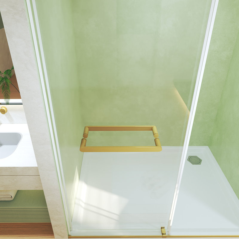 56-60 in W x 74 in H Dual Sliding Frameless Shower Door with (8 mm) Clear Glass, Brushed Gold
