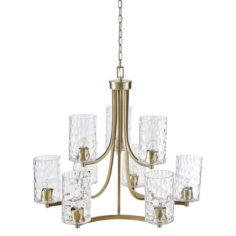 Lustre rond à niveaux 9 lumières avec abat-jour en verre texturé