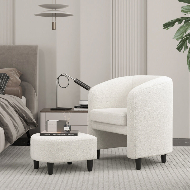Fauteuil demi-tonneau Gymax avec repose-pieds en velours doux antidérapant, Velours gris