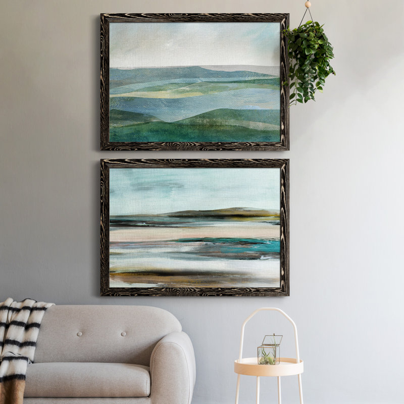 River Valley - Ensemble de 2 peintures sur toiles encadrées, Cadre noir, H 31,5 po x l 47 po x P 1,5 po