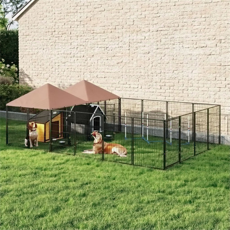 Chenil d'extérieur pour chien avec bols rotatifs et réglables en hauteur