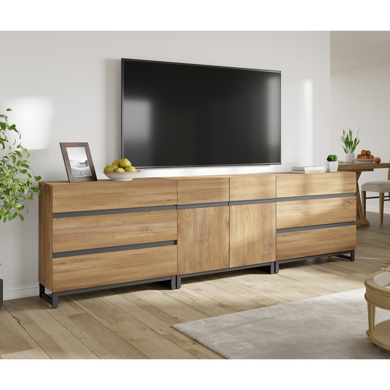 Aadam Modern TV Stand For Tvs Up To 100 Inch, 3-In-1 TV Console With Adjustable Shelves And 6 Drawers, Media Console For Living Room And Bedroom