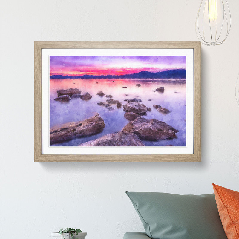Sunset over Lake Tahoe - Framed Print, 24cm H x 33cm W x 2cm D, Oak Framed
