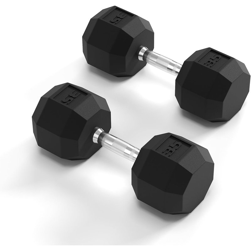 Ensemble d'haltères hexagonaux recouverts de caoutchouc - tailles multiples, paires de 35 lb, musculation et poids pour l'entraînement complet du corps pour la gymnastique à domicile