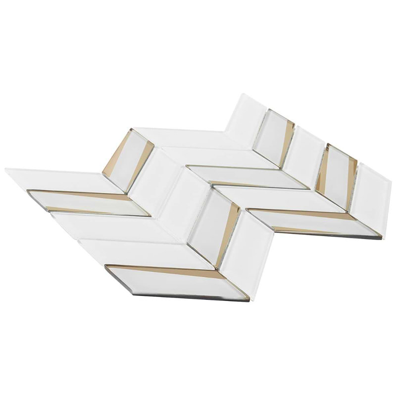 Kasol 11x13 Chevron Polished Mirrorerd Glass Mosaic Tile, Roma Mirror