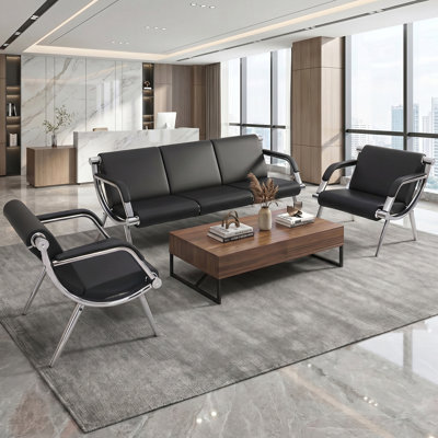  Ensemble 3 pièces de mobilier de salon moderne - Canapé 3 places en tissu orange et noir + 2 fauteuils d'appoint avec structure en métal, pour la réception de maison et de bureau