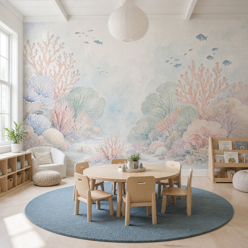 Papier peint récif sous-marin, fresque murale de poissons de corail, 140"x108", Textured Non-Pasted