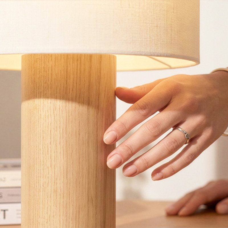 Mia 15.75" Midcentury LED Table Lamp With Natural Maple Wood Base and Fabric Shade