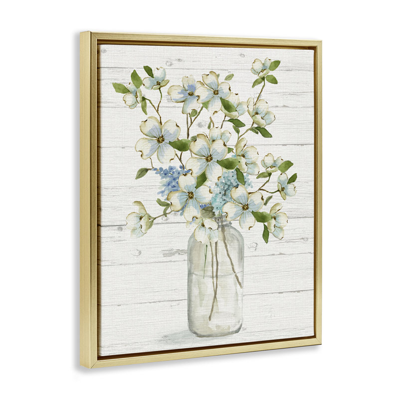 «Soft Soft Dogwood Bouquet Floater» par Nan, Cadre flottant métallique doré, H 21 po x l 17 po