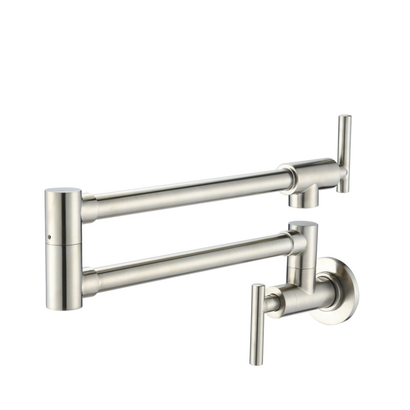 Wall Mount Folding Kitchen Pot Filler Faucet, Brushed Nickel