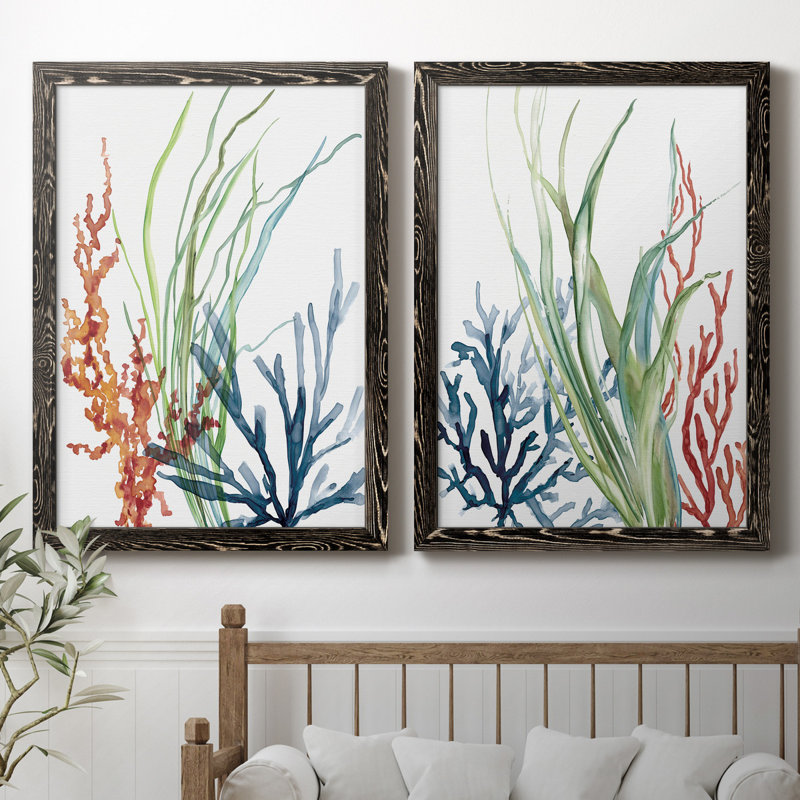 Océan jardin I - ensemble de 2 reproductions d'art, H 43,5 po x l 31,5 po, Toile encadrée, Noyer