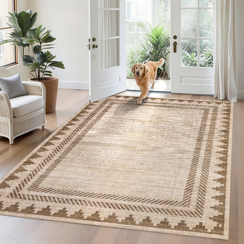 Washable Rugs Modern Solid Bordered Neutral Area Rug for Living Room Non Slip TPR Backing Low Pile Throw Rug, Non Shedding & Stain Resistant Carpet for Bedroom Dining Room