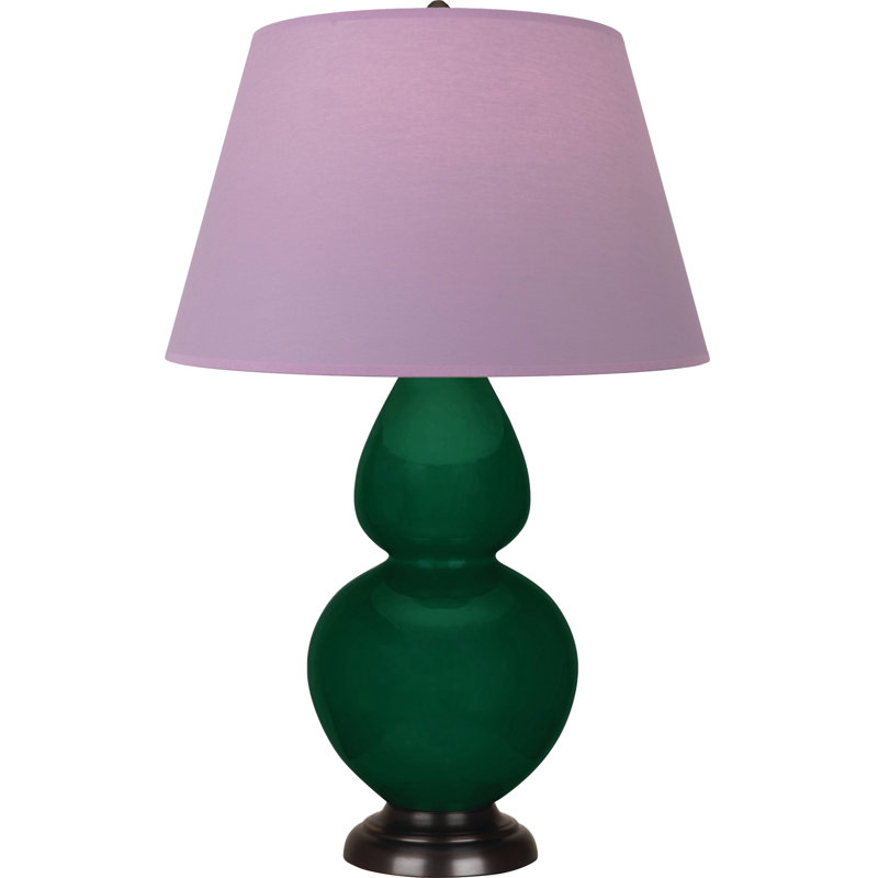 Lampe de table double gourde en céramique, Perle, Jungle glacé / bronze, Bronze