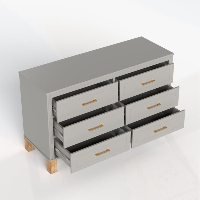 Armoire de rangement moderne à 6 tiroirs avec poignées en métal, Gris