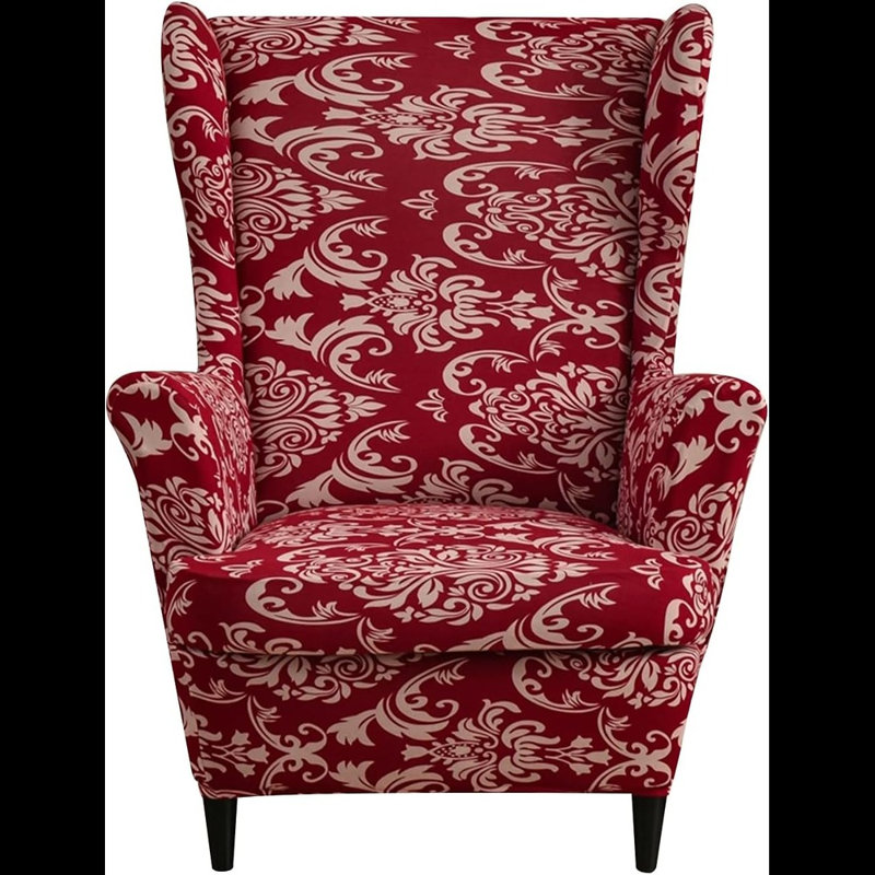 T Cushion Wingback Slipcover, Red/White Polyester