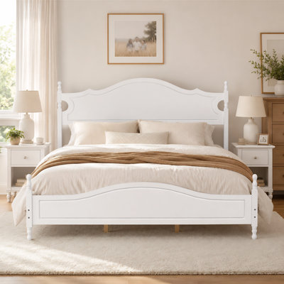 Retro Style Wooden Platform Bed Frame With Slat Support And Headboard